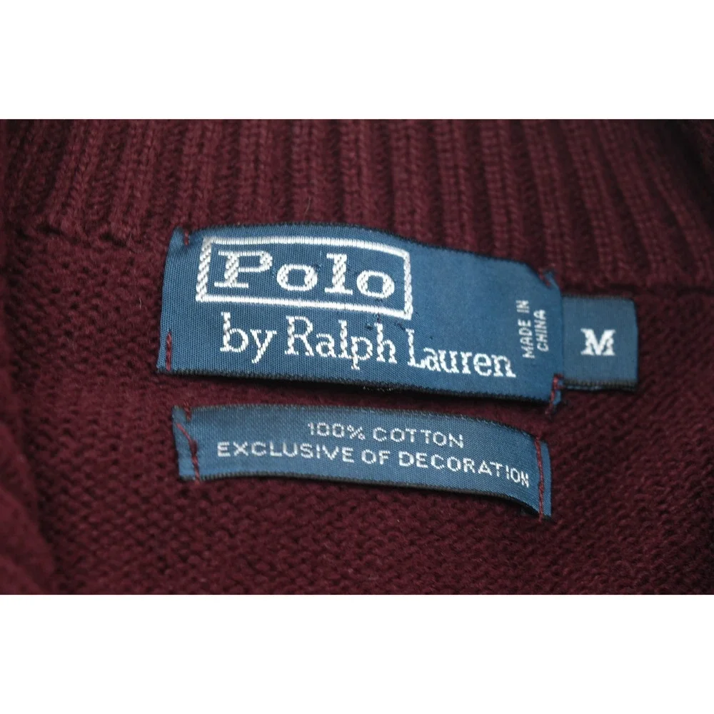 Polo Ralph Lauren 1/4 Zip Pullover Sweater Mens Medium Maroon Long Sleeve Cotton